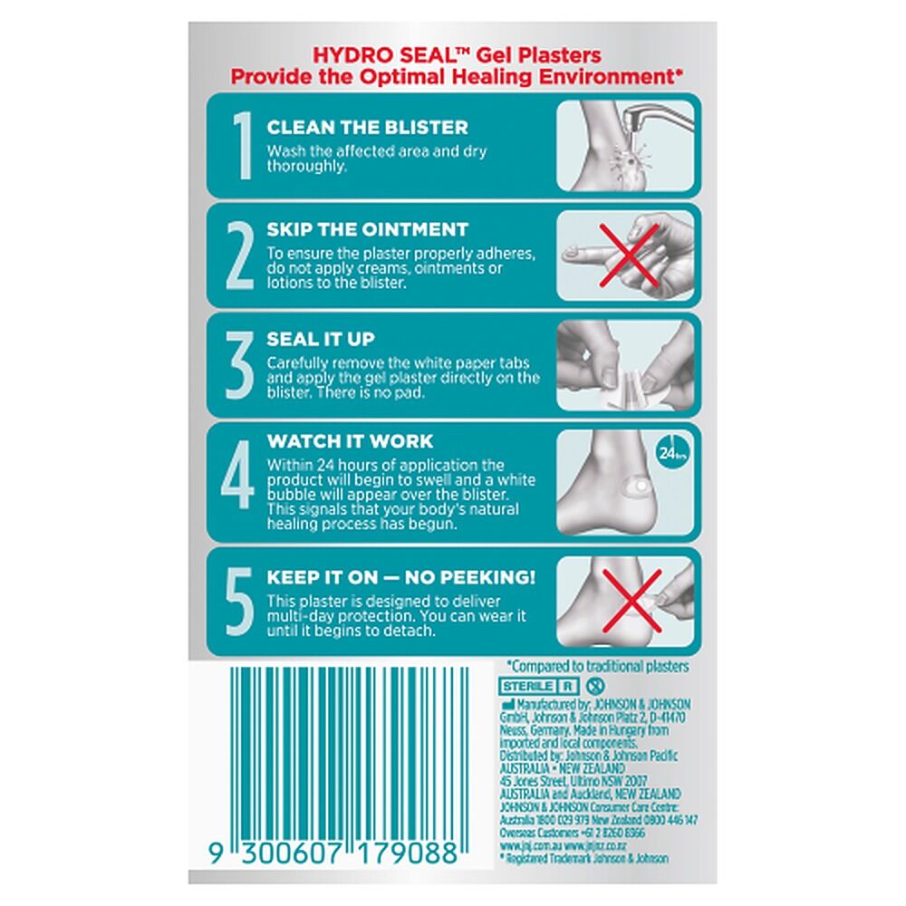 Band-Aid Advanced Healing Hydro Seal Blister Block Gel 4 Pack x 6