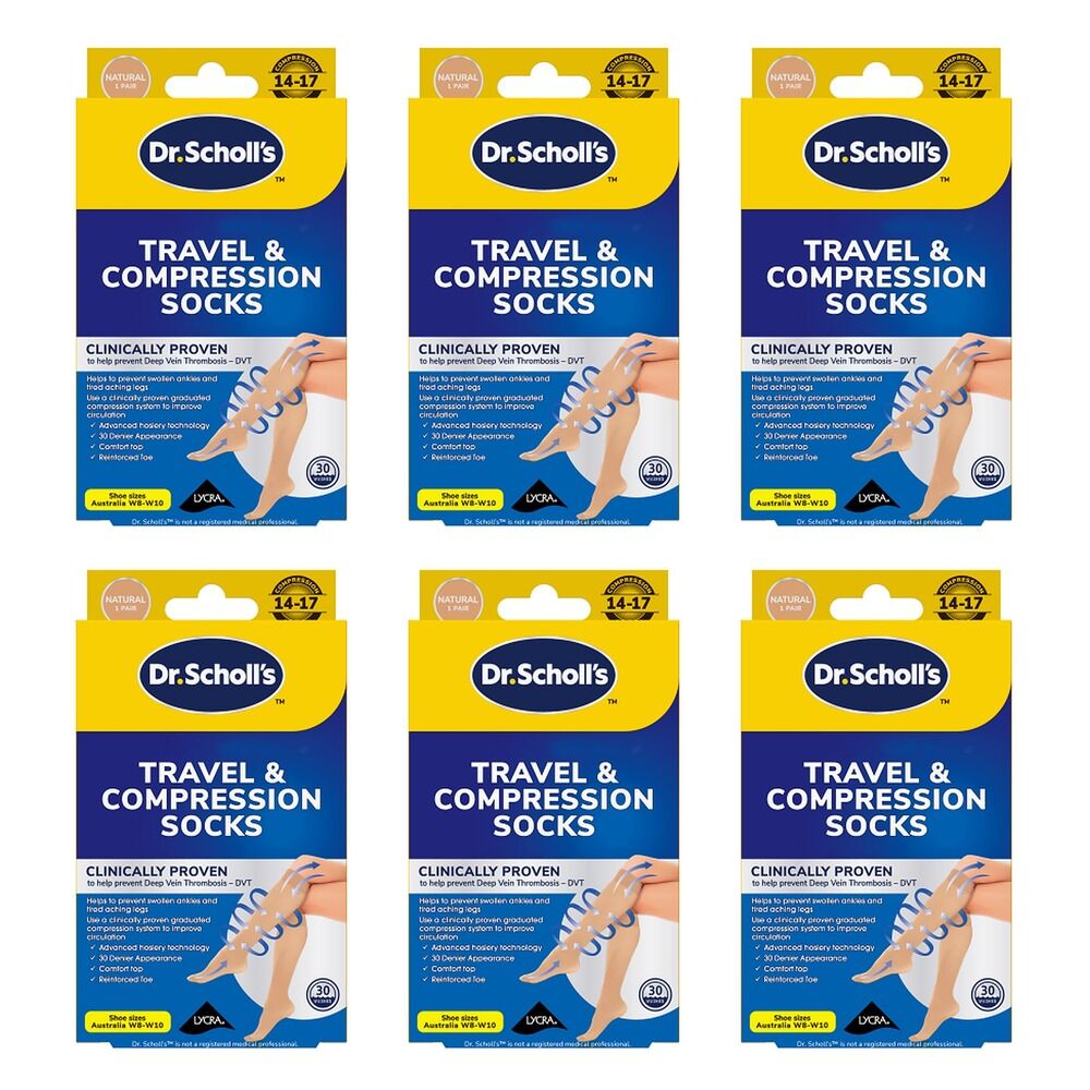 Scholl Travel & Compression Socks Natural Pack of 6