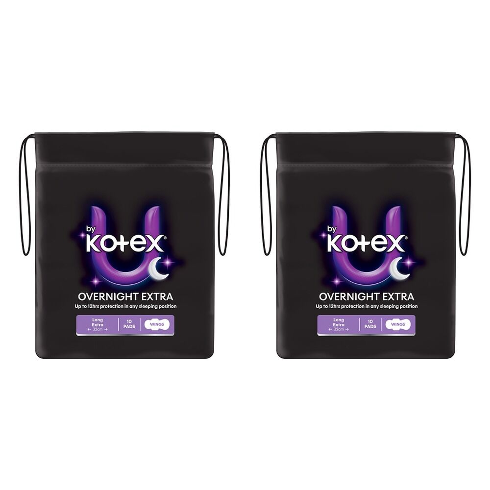 U By Kotex Extra Overnight Pads with Wings 10 Pack x 6 Bundle of 2