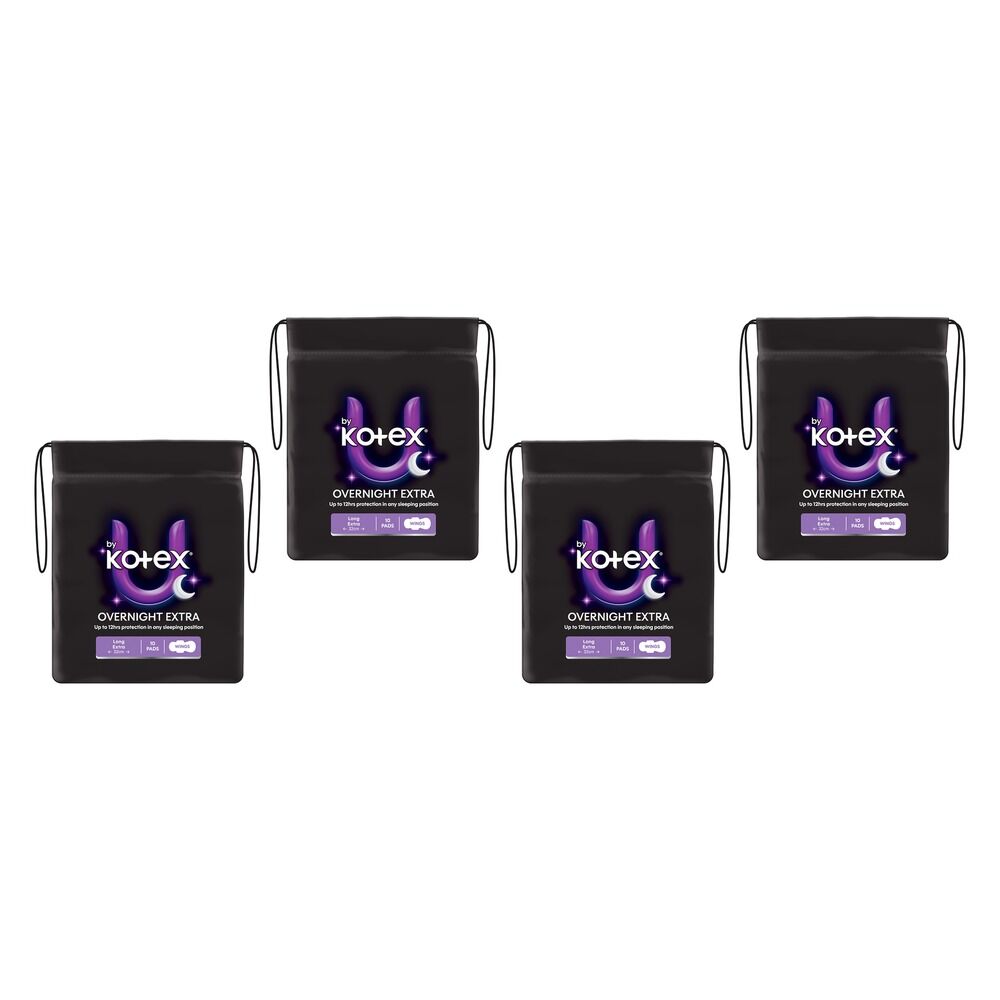 U By Kotex Extra Overnight Pads with Wings 10 Pack x 6 Bundle of 4