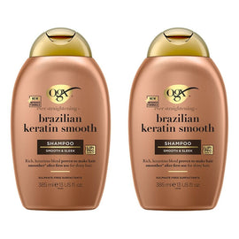 OGX Brazilian Keratin Smooth Shampoo for Dry Hair 385mL Pack of 2