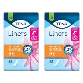 Tena Liners Ultimate Coverage Ultra Long Length 22 Pack x 6 Bundle of 2