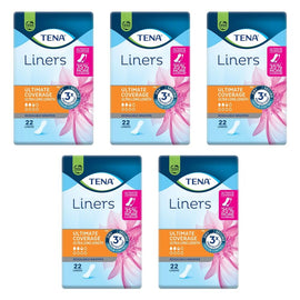Tena Liners Ultimate Coverage Ultra Long Length 22 Pack x 6 Bundle of 5