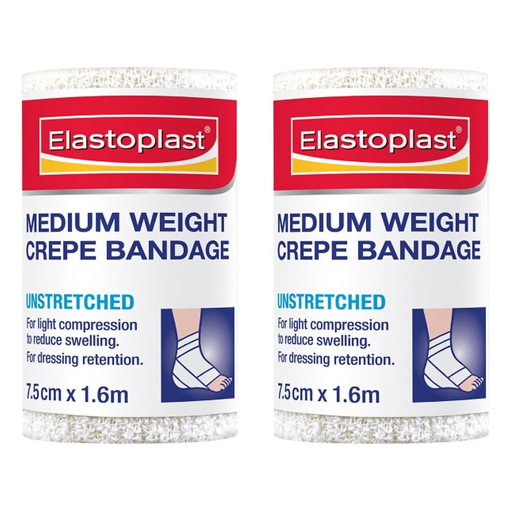 Elastoplast Medium Weight Crepe Bandage Unstretched 7.5cm x 1.6m Pack of 2