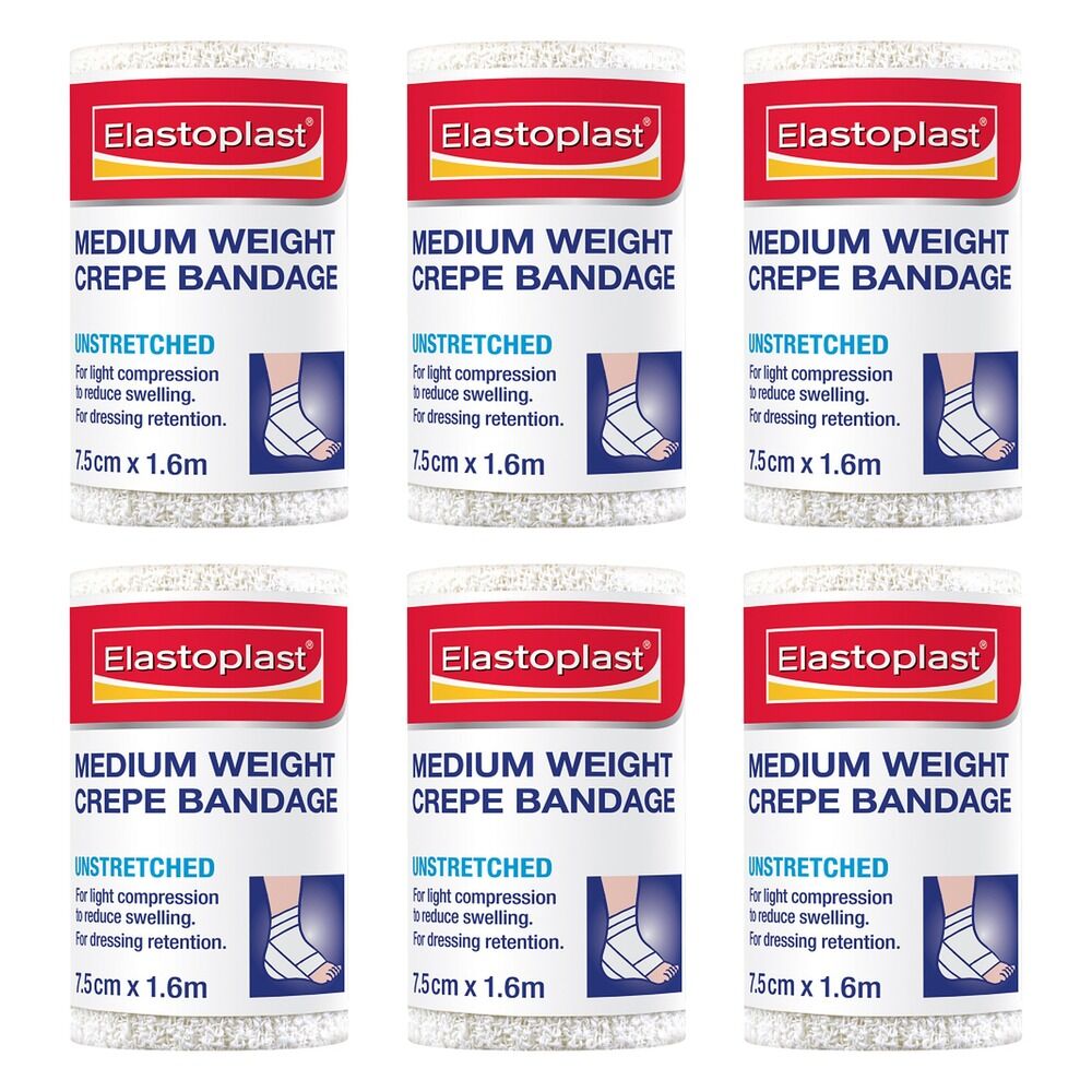 Elastoplast Medium Weight Crepe Bandage Unstretched 7.5cm x 1.6m Pack of 6