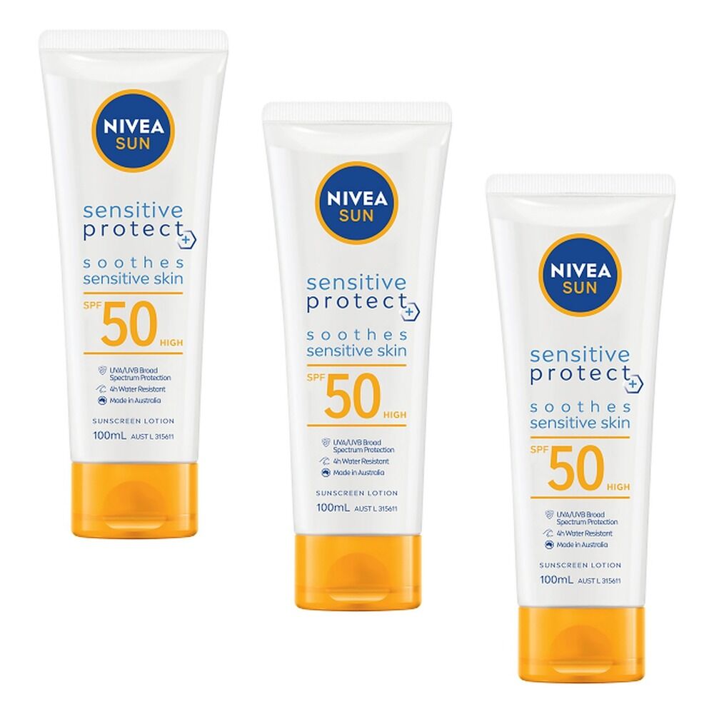 NIVEA SUN Sensitive Protect Sunscreen Lotion SPF50 100mL Pack of 3