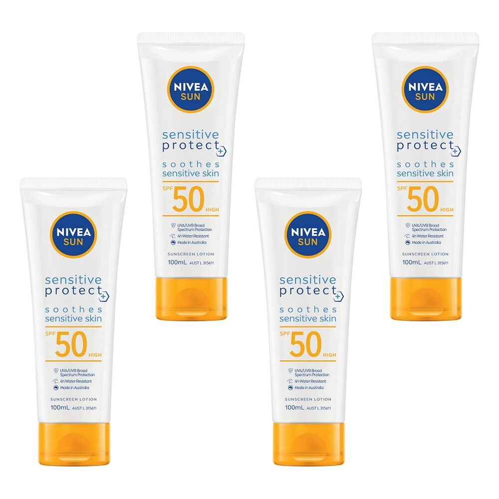 NIVEA SUN Sensitive Protect Sunscreen Lotion SPF50 100mL Pack of 4