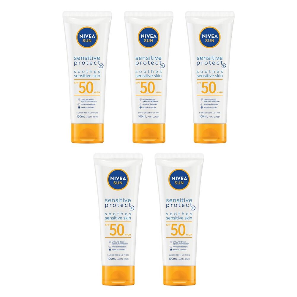 NIVEA SUN Sensitive Protect Sunscreen Lotion SPF50 100mL Pack of 5