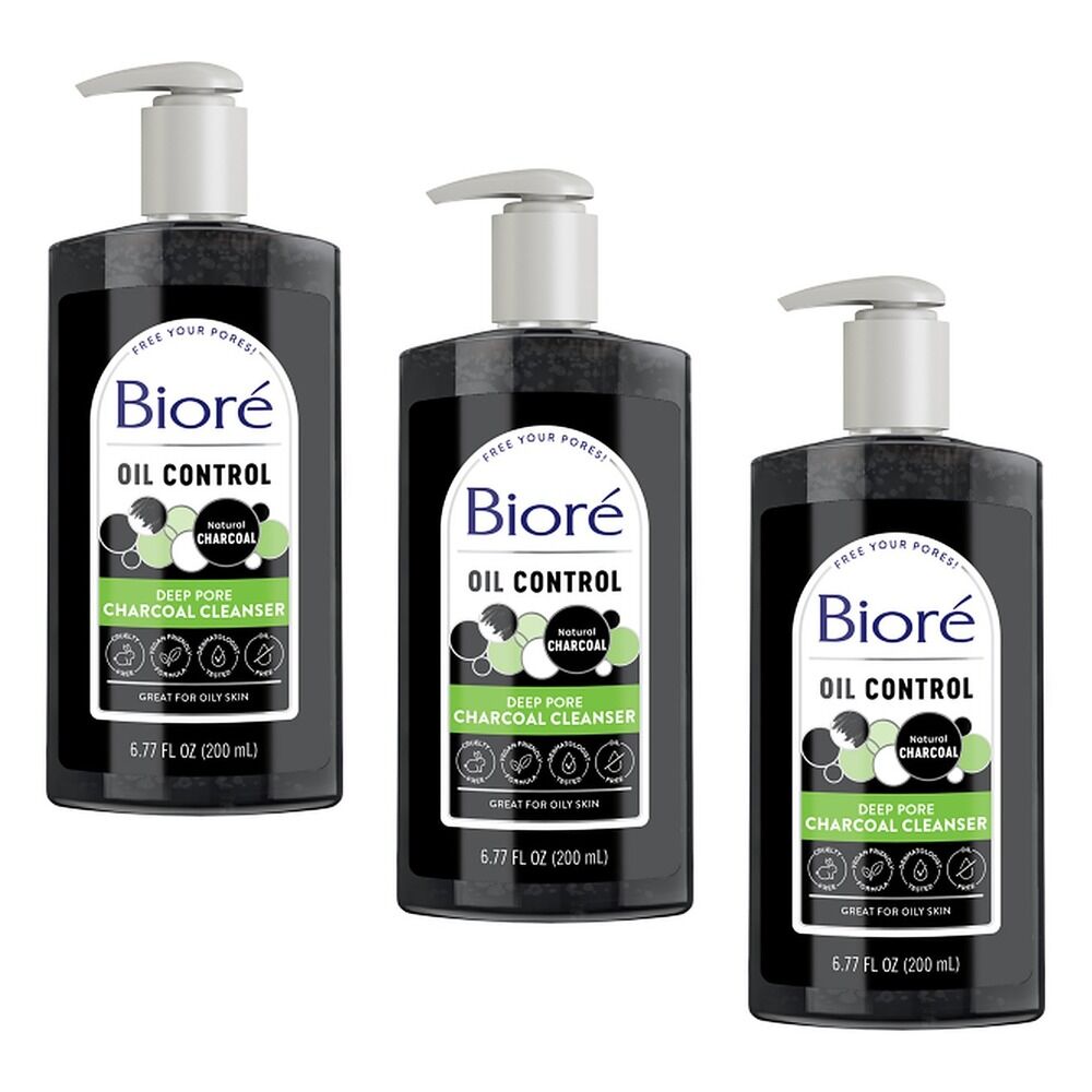 Biore Deep Pore Charcoal Cleanser 200mL Pack of 3