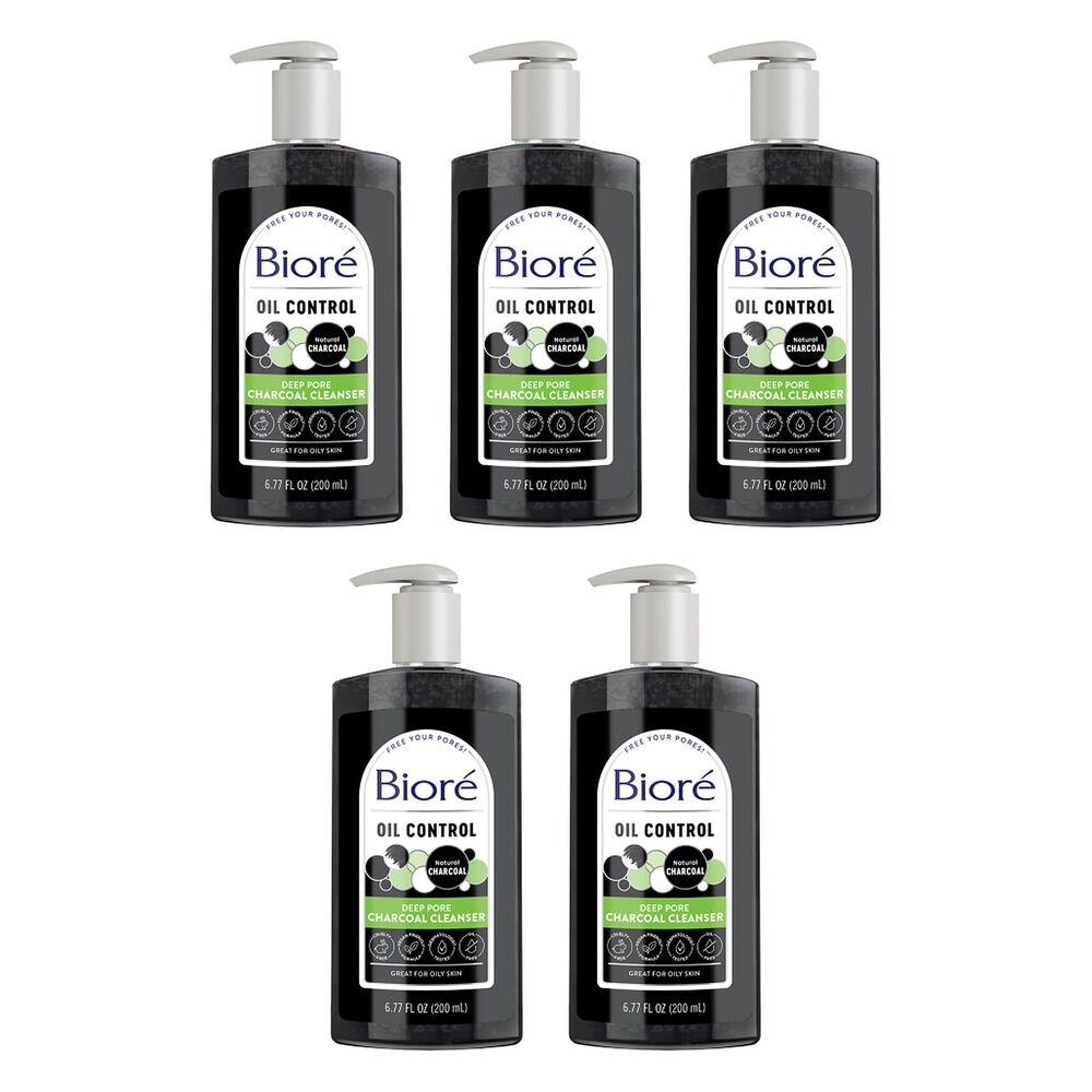 Biore Deep Pore Charcoal Cleanser 200mL Pack of 5