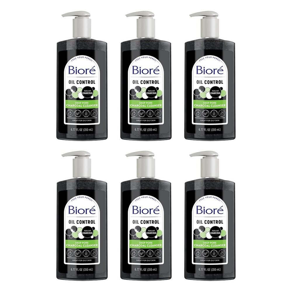 Biore Deep Pore Charcoal Cleanser 200mL Pack of 6