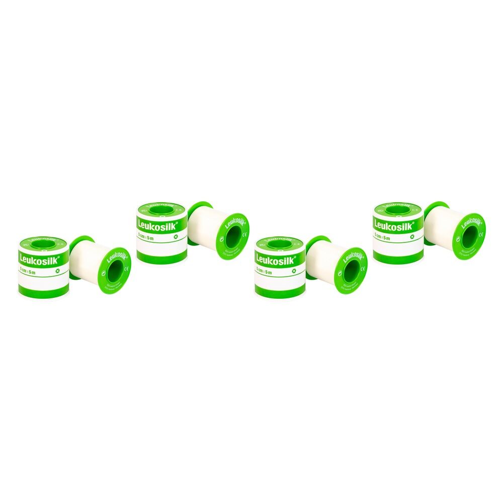 Leukosilk Plastic Snap Ring Tape 5cm x 5m Bundle of 4
