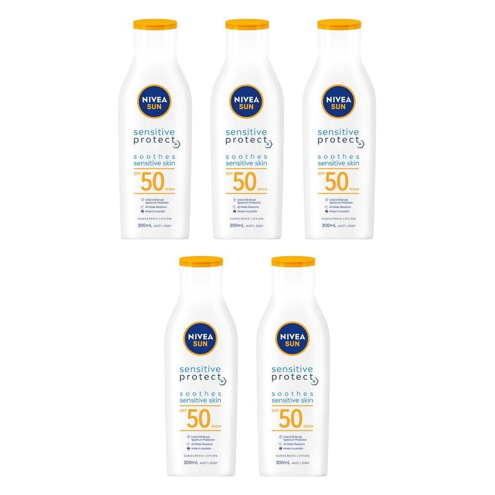 NIVEA Sensitive Protect SPF50 Sunscreen Lotion 200mL Pack of 5