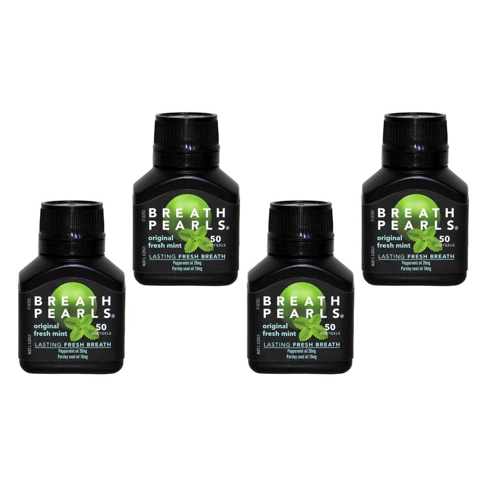 Breath Pearls Herbal 50 Pack Bundle of 4