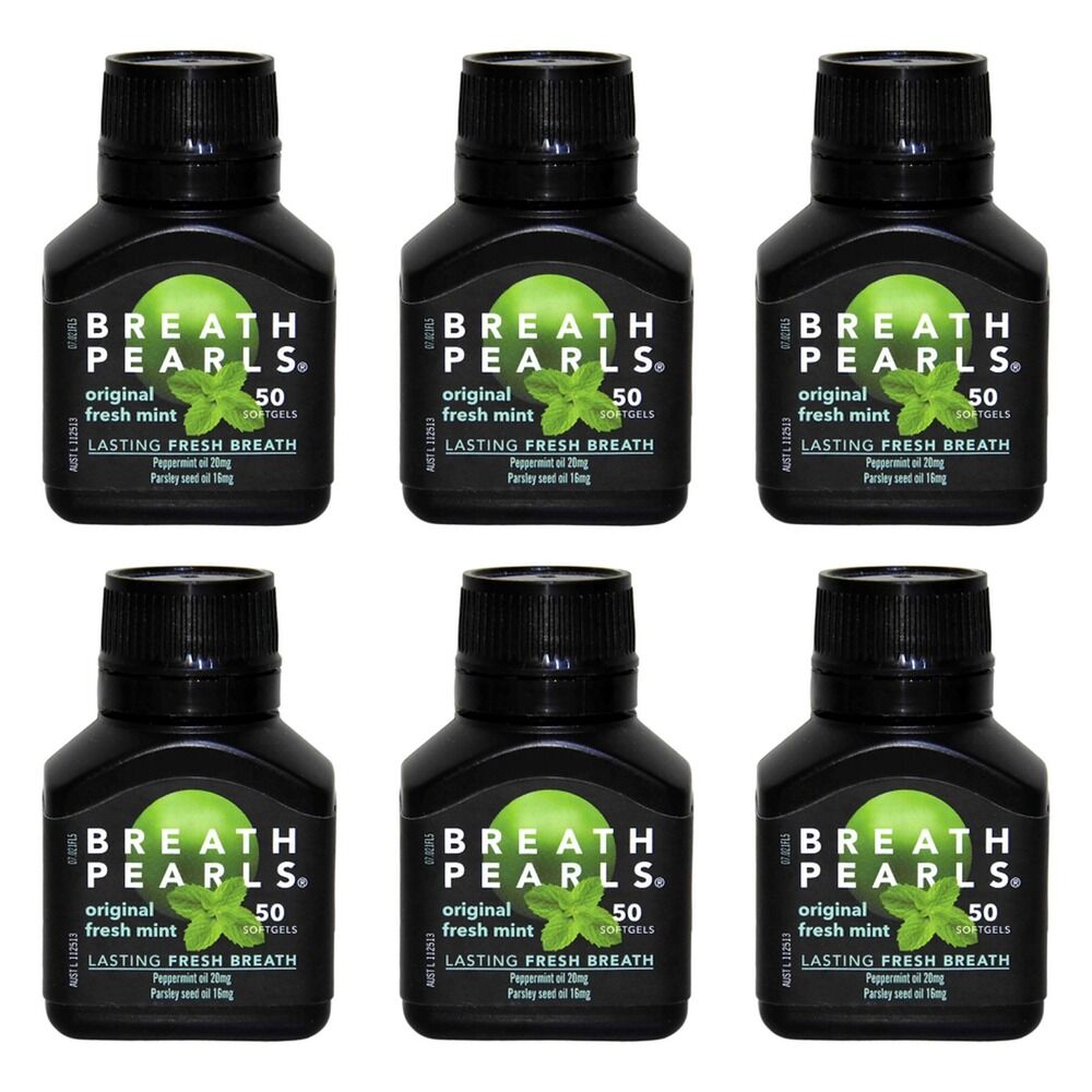 Breath Pearls Herbal 50 Pack Bundle of 6
