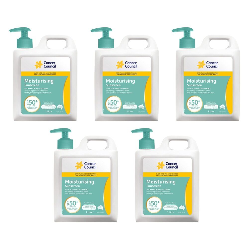 Cancer Council Moisturising Sunscreen SPF 50+ 1L Pack of 5