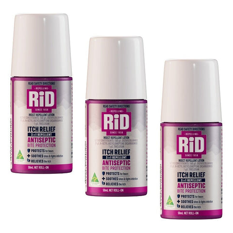 Rid Itch Relief 3in1 Repellent Roll-On 50mL Pack of 3