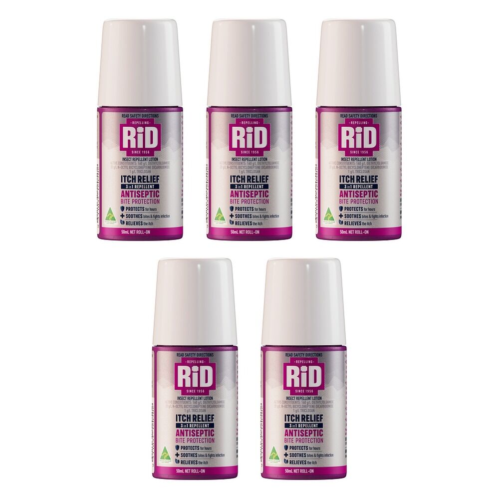 Rid Itch Relief 3in1 Repellent Roll-On 50mL Pack of 5