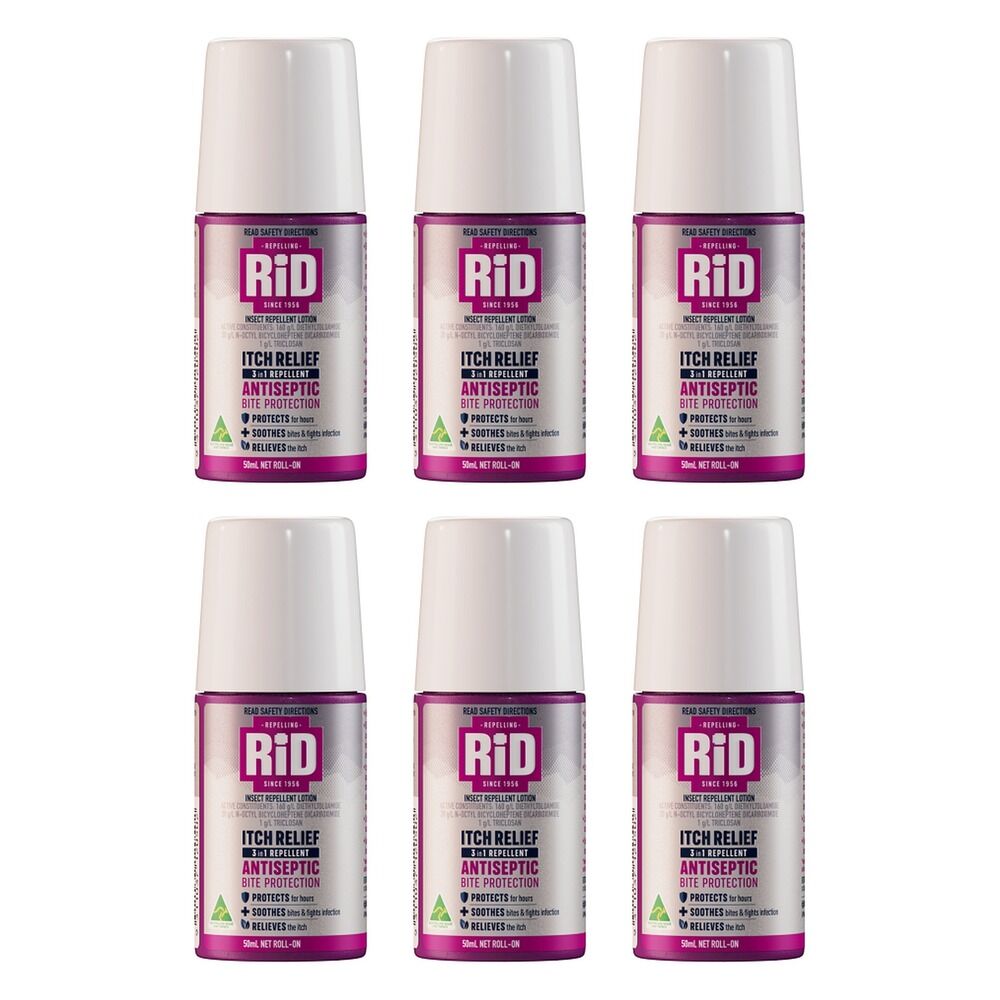Rid Itch Relief 3in1 Repellent Roll-On 50mL Pack of 6