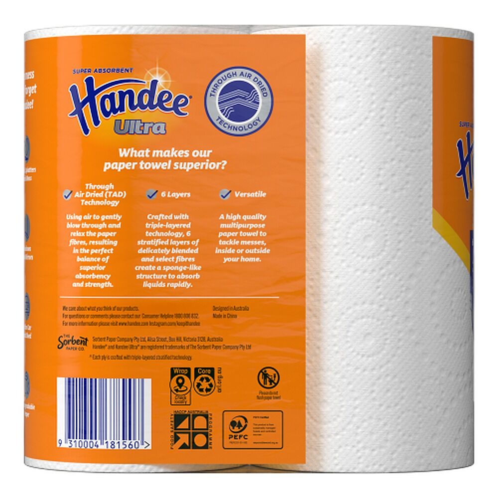 Handee Ultra Paper Towels White 2 Pack x 6