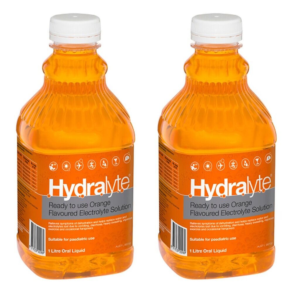 Hydralyte Orange Flavoured Electrolyte Solution 1 L Pack of 2