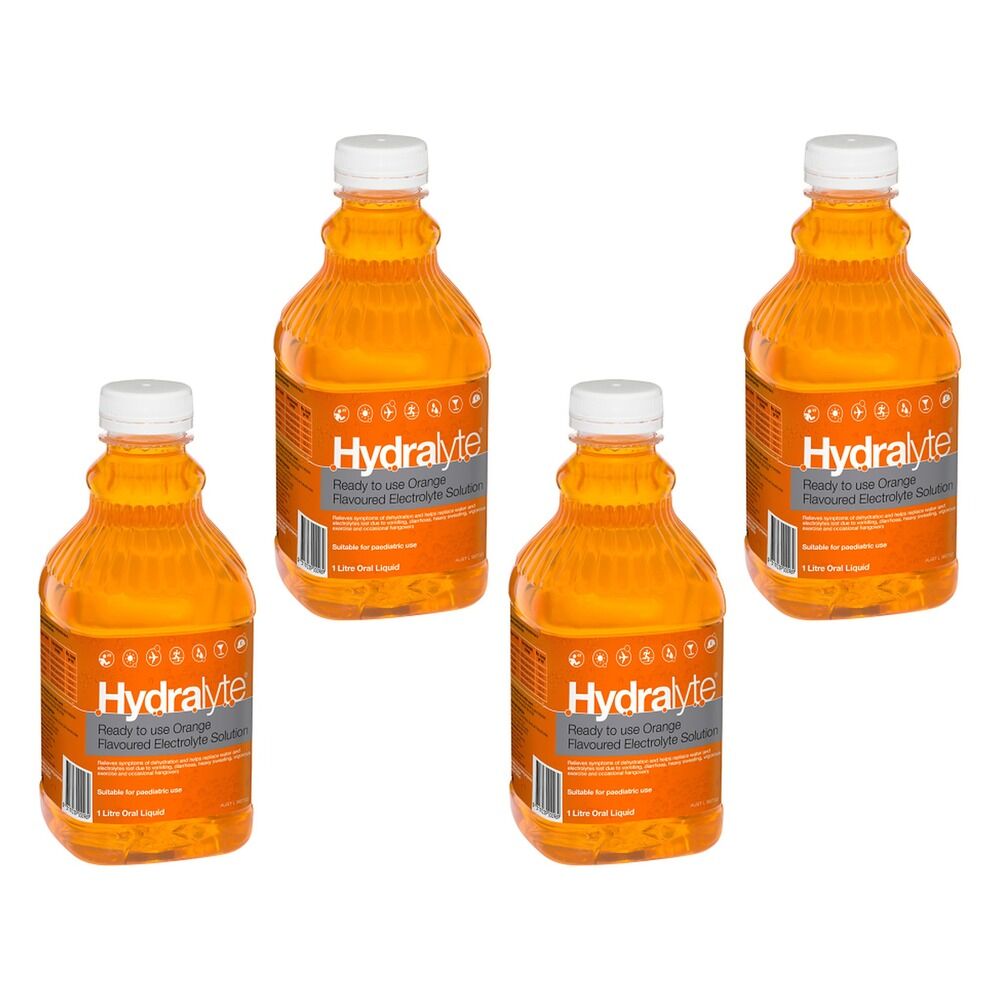 Hydralyte Orange Flavoured Electrolyte Solution 1 L Pack of 4