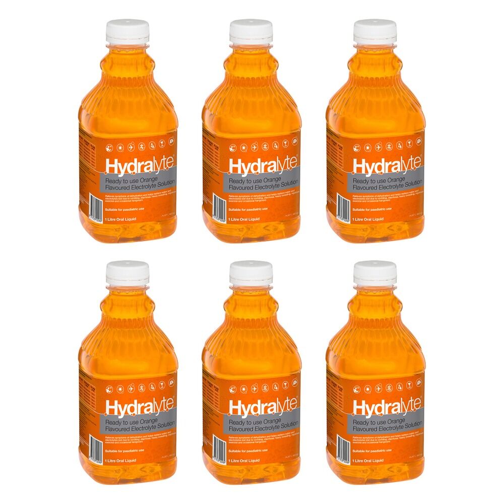 Hydralyte Orange Flavoured Electrolyte Solution 1 L Pack of 6