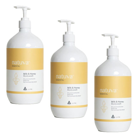 Natuva Body Milk & Honey Body Wash 1 L Pack of 3