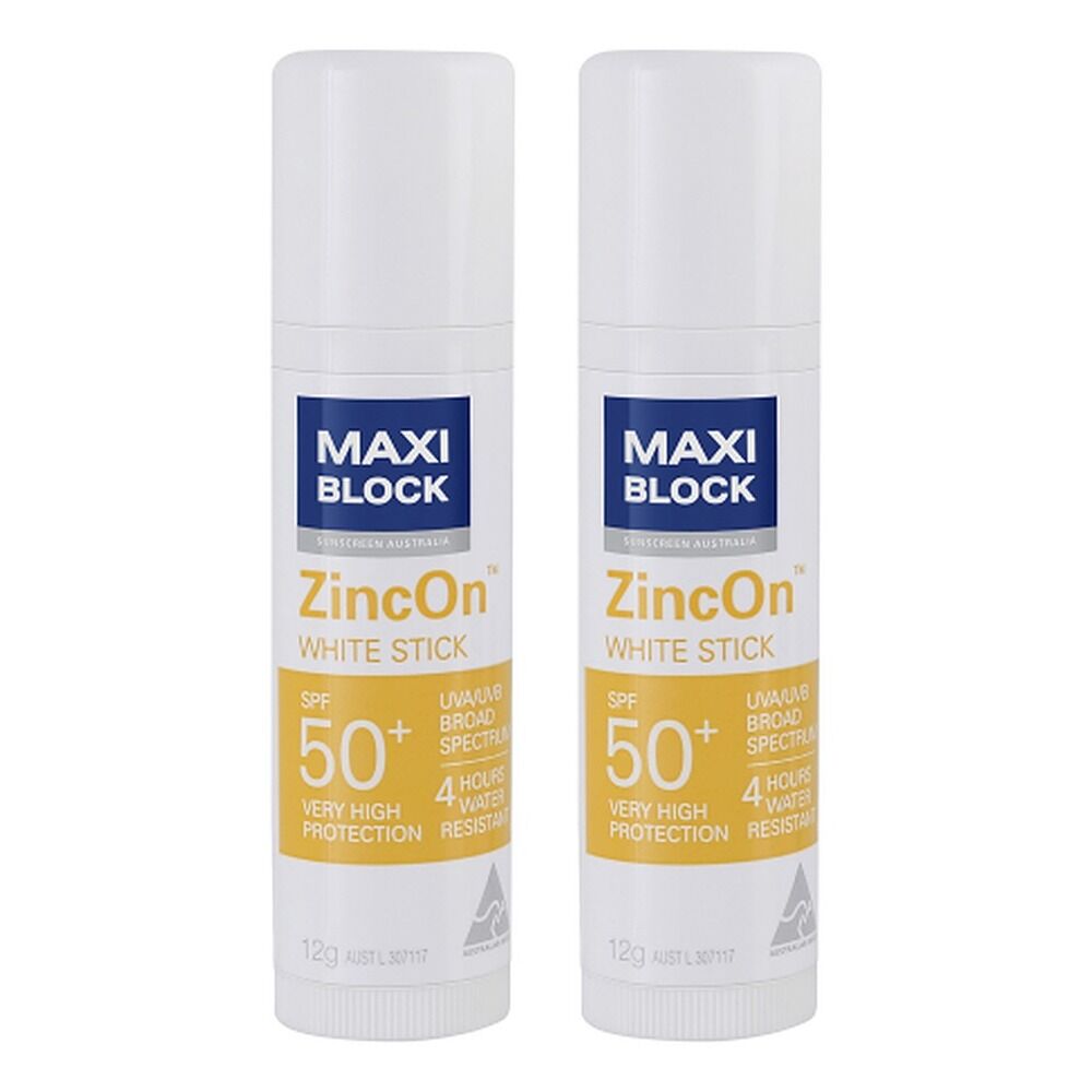 Maxiblock Sun Zinc Stick Clear SPF50+ 12g Pack of 2
