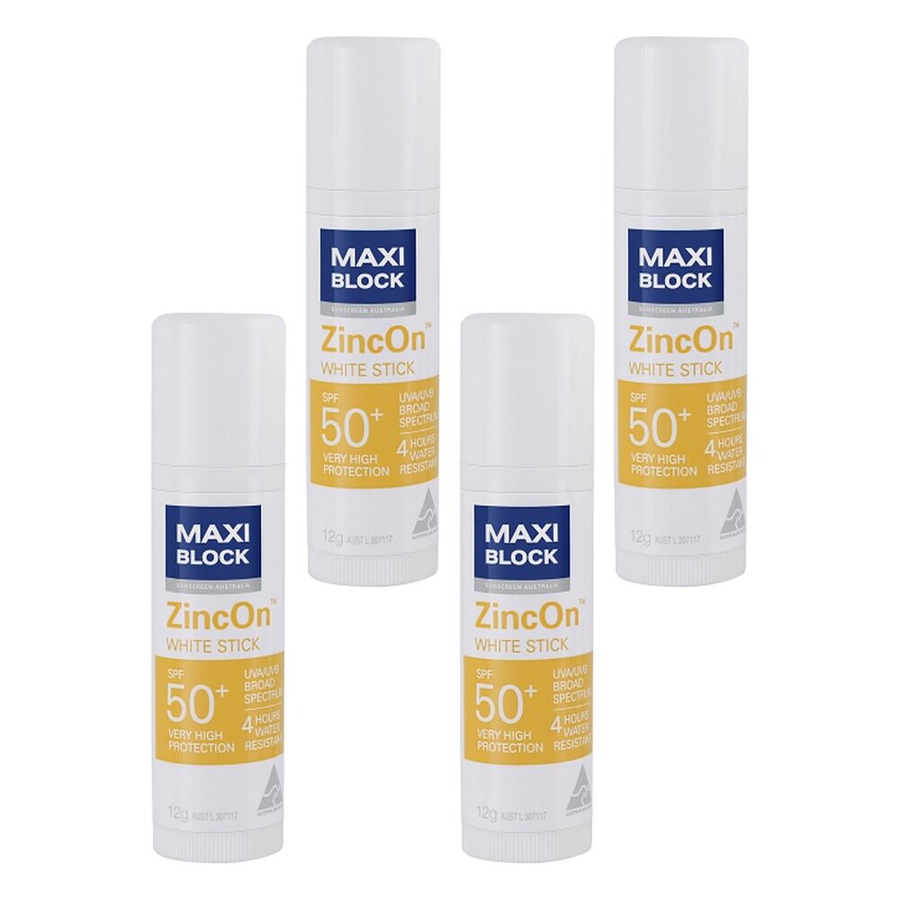 Maxiblock Sun Zinc Stick Clear SPF50+ 12g Pack of 4