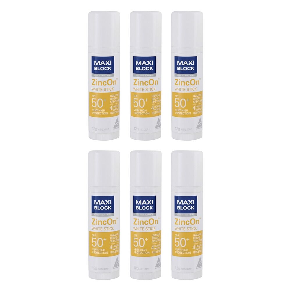 Maxiblock Sun Zinc Stick Clear SPF50+ 12g Pack of 6
