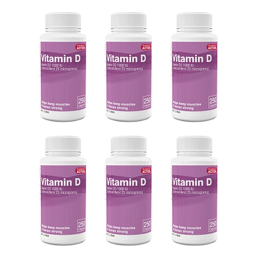 Pharmacy Action Vitamin D 1000IU 250 Capsules x 3 Bundle of 6