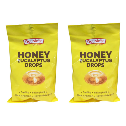 Double D Honey and Eucalyptus Drops 150g Pack of 2 Soothing Throat Drops