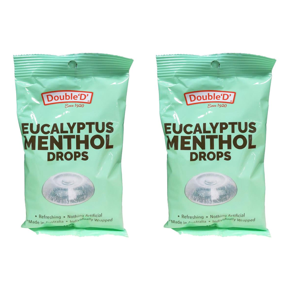 Double D Eucalyptus Menthol Drops 150g 2 Pack Soothing Cough Candy