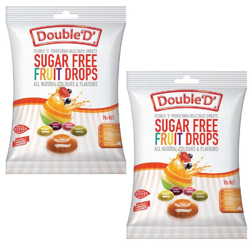 Double D Sugar Free Fruit Drops 2 Pack 70g Each Gluten Free Dental Friendly