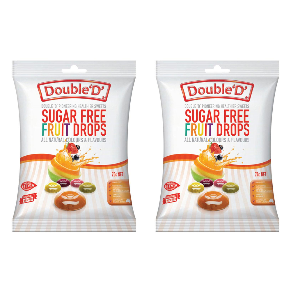 Double D Sugar Free Fruit Drops 2 Pack 70g Each Gluten Free Dental Friendly