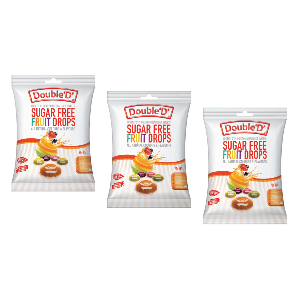 Double D Sugar Free Fruit Drops 70g Bundle of 3