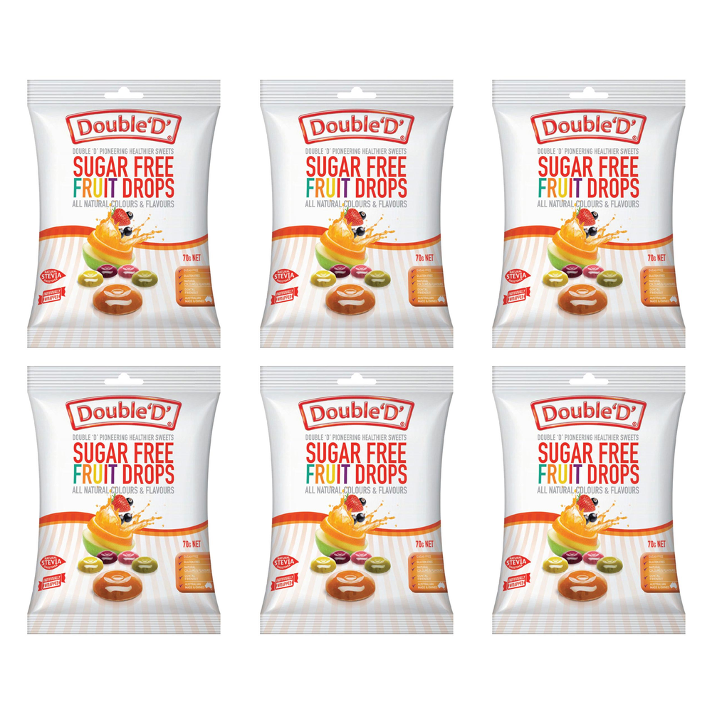 Double D Sugar Free Fruit Drops 70g Pack of 6 Individually Wrapped