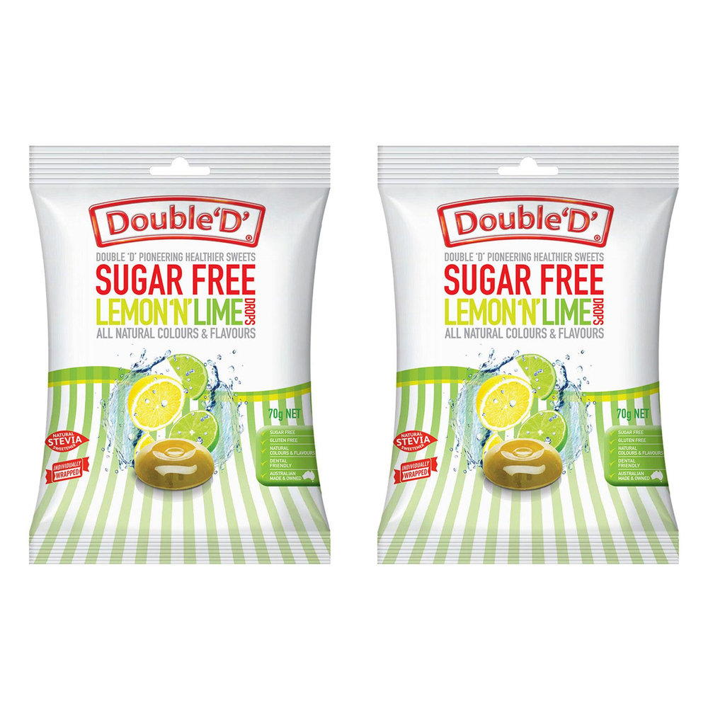 Double D Sugar Free Lemon N Lime Drops 70g x2 Gluten Free