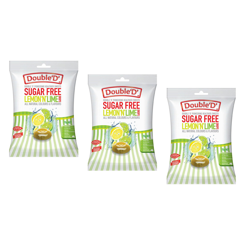 Double D Sugar Free Lemon N Lime Drops 70g Bundle of 3