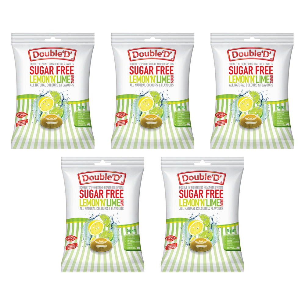 Double D Sugar Free Lemon N Lime Drops 70g Pack of 5