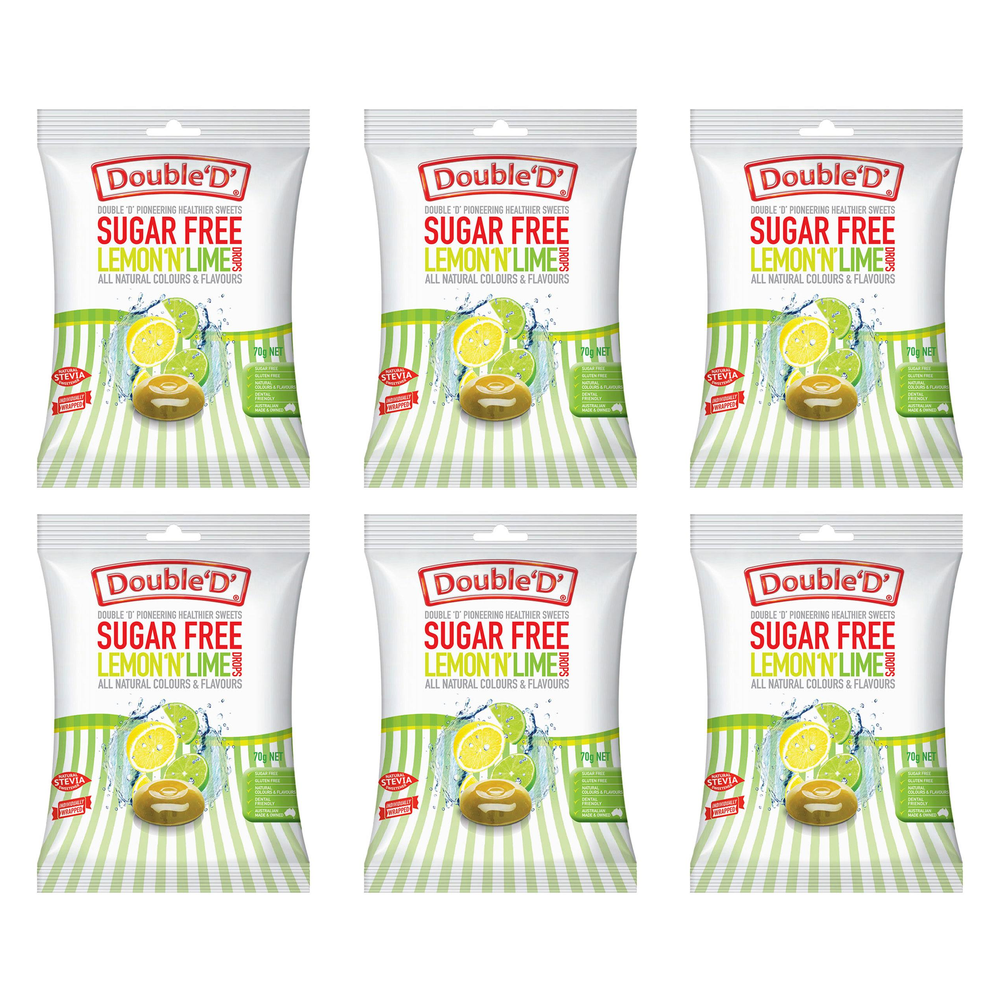 Double D Sugar Free Lemon N Lime Drops 70g Bundle of 6