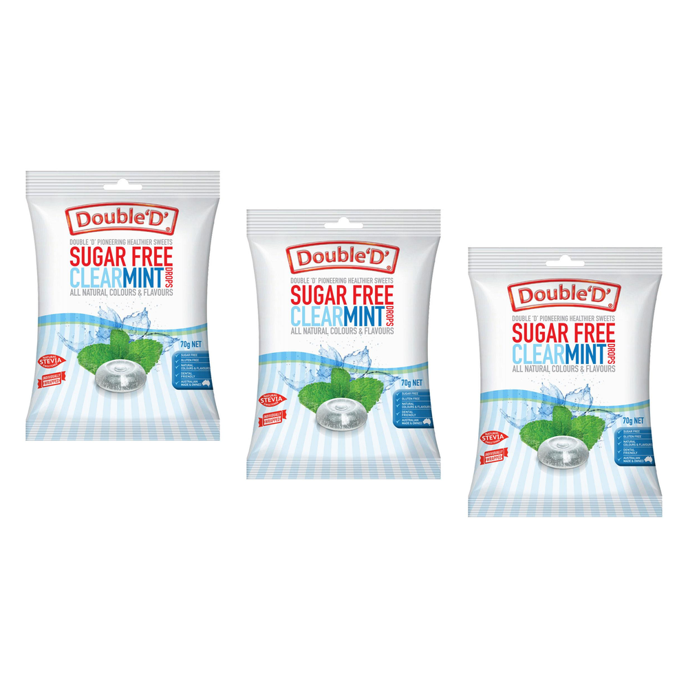 Double D Sugar Free Clear Mint Drops 70g Pack of 3
