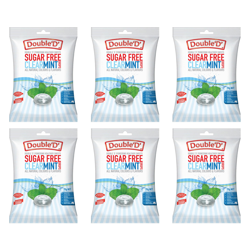 Double D Sugar Free Clear Mint Drops 70g Bundle of 6