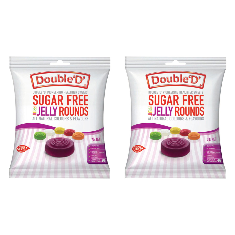 Double D Sugar Free Fruit Jelly Rounds 70g x 2 Pack Gluten Free Dental Friendly