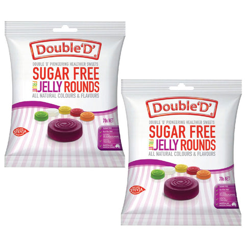Double D Sugar Free Fruit Jelly Rounds 70g x 2 Pack Gluten Free Dental Friendly
