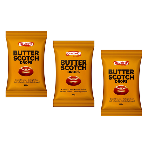 Double D Butterscotch Hard Candy Lollies 200g Bundle of 3