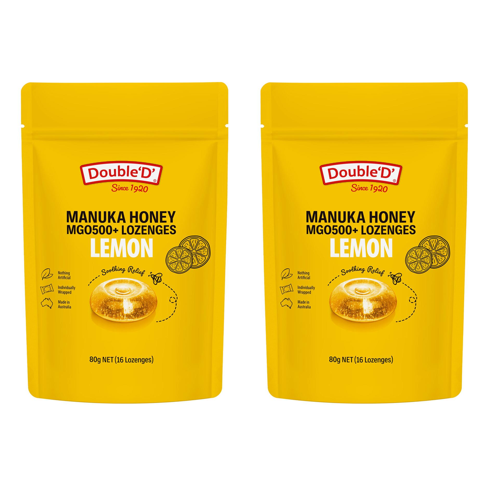 Double D Manuka Honey Lemon Lozenges 80g MGO500PLUS Bundle of 2