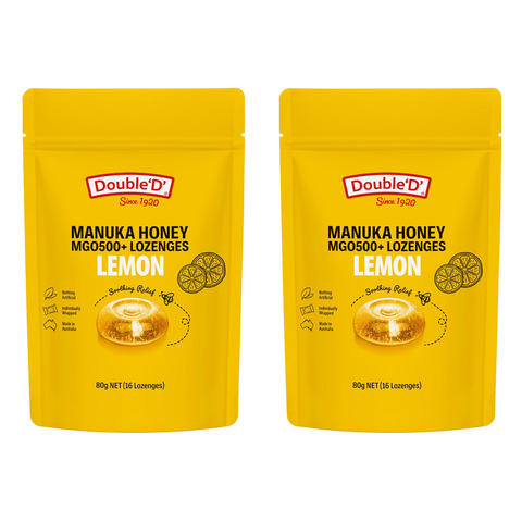 Double D Manuka Honey Lemon Lozenges 80g MGO500PLUS Bundle of 2