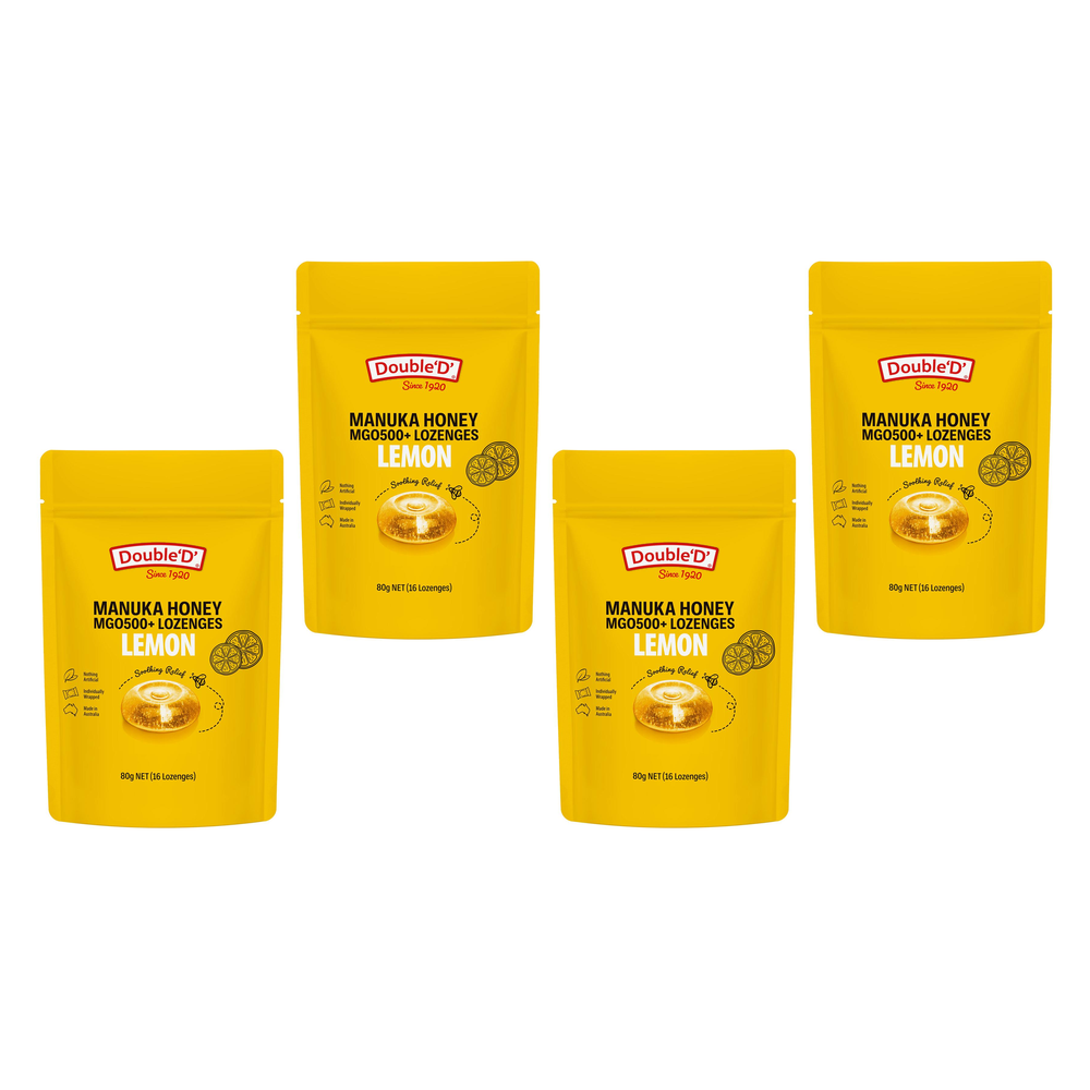 Double D Manuka Honey MGO500 plus Lemon Lozenges 80g Bundle of 4